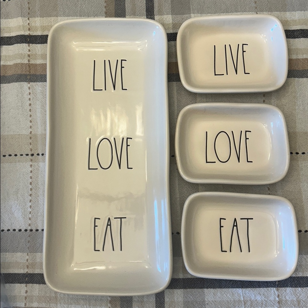 Rae Dunn Live, Love, Eat tray w/ 3 smaller trays